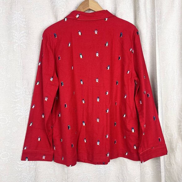 Talbots cotton flannel sleep set red Dancing Penguins print pajamas top pants M - Picture 4 of 11